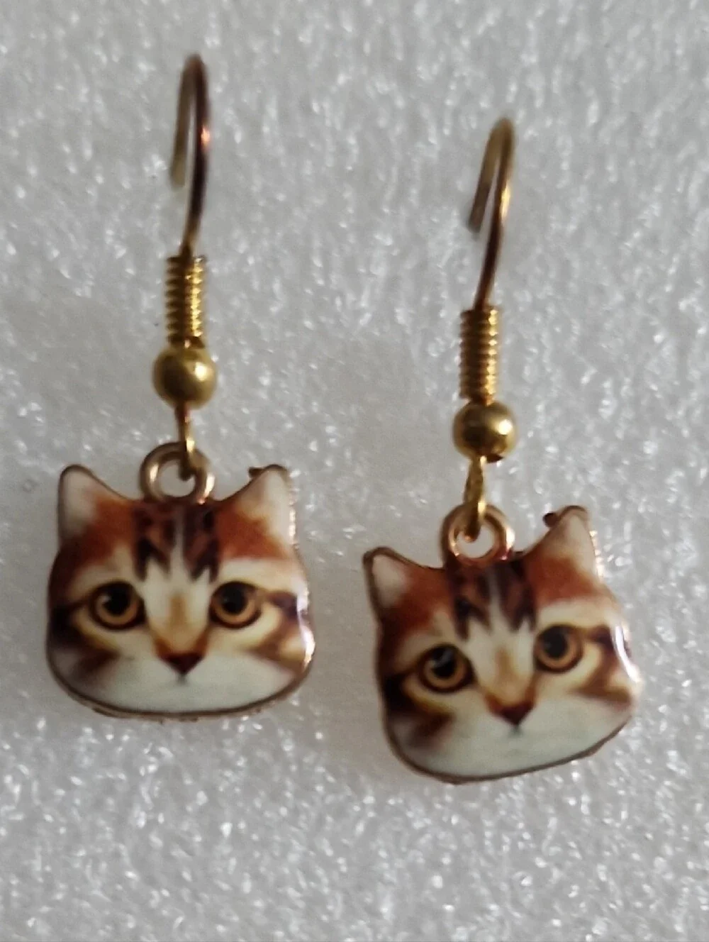 Hand Crafted Brown and Gold Cat Face Drop Earrings